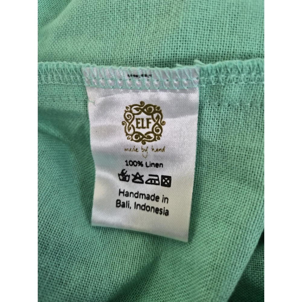 ELF Handmade 100% Linen Dress Puff Sleeve Babydoll Mint Green Bali Artisan NWT - Picture 8 of 8